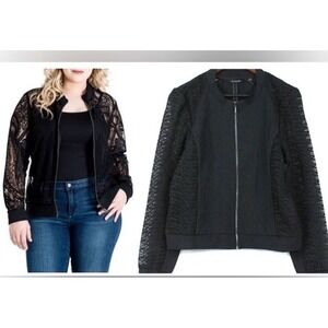 NWOT H by Halston Full Zip Lace Bomber Jacket Sz 26W Long Sleeves Pockets Preppy